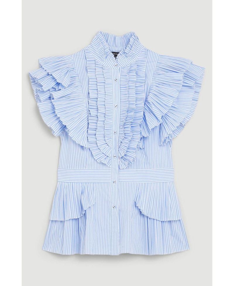 Women's Sleeveless Striped Pleated Ruffle Blouse