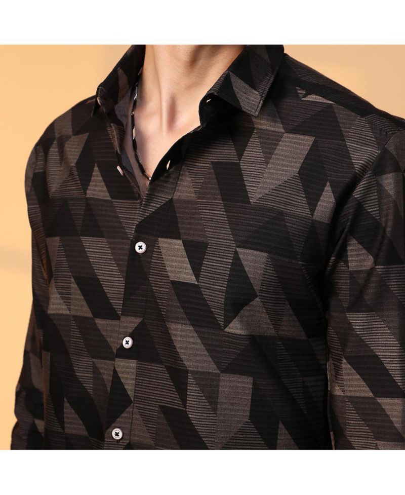 Men's Midnight Black Geometric Seersucker Shirt