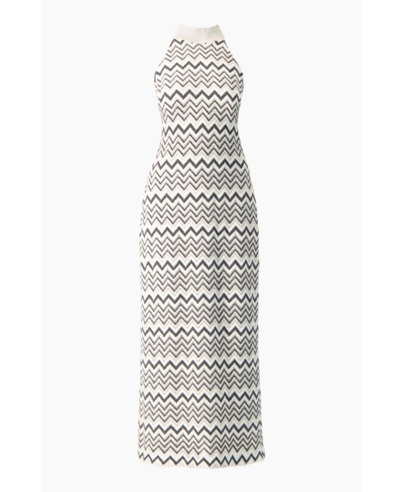 Women's Zigzag Knit Halter Neck Sleeveless Midi Dress