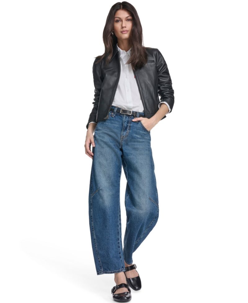Women's Real Leather Laydown Collar Jacket