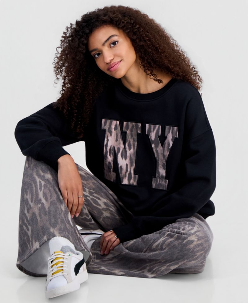 Juniors' Leopard-Print Wide-Leg Sweatpants
