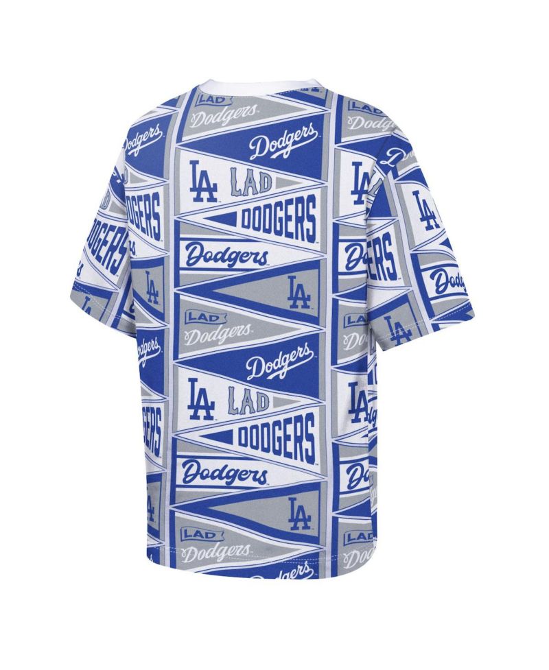 Big Boys and Girls Blue Los Angeles Dodgers All-Over Pennant T-Shirt
