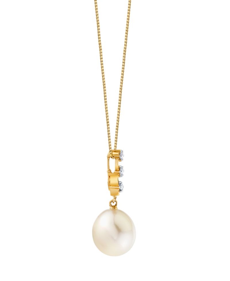 Cultured Fresh Water Pearl (11mm) & Diamond Accent Pendant Necklace in 10k Yellow Gold