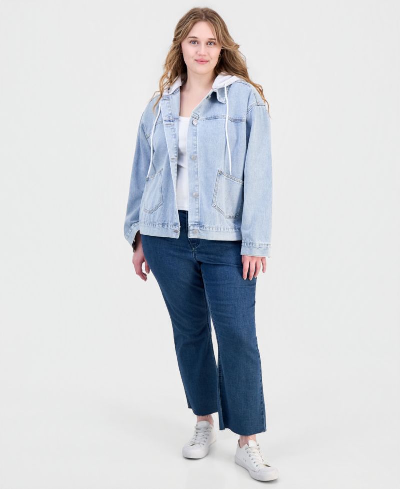 Trendy Plus Size Hooded Denim Jacket