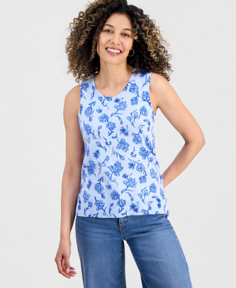 Petite Poetic Floral Feminine Tank Sweater