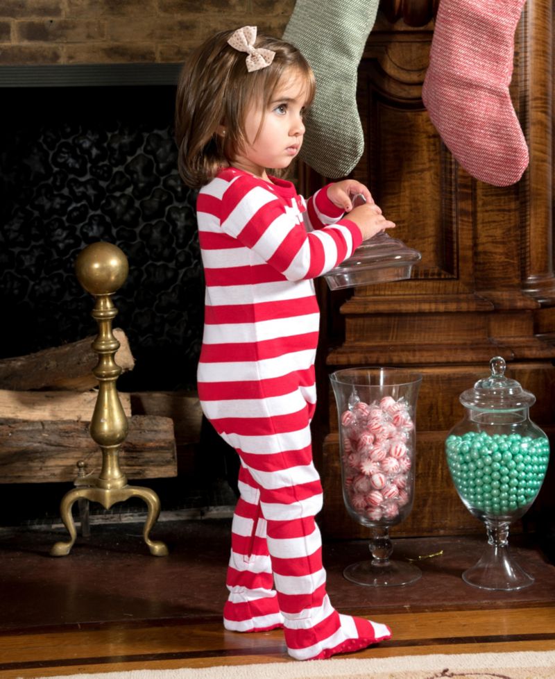 Toddler Footed Cotton Striped Holiday Pajamas