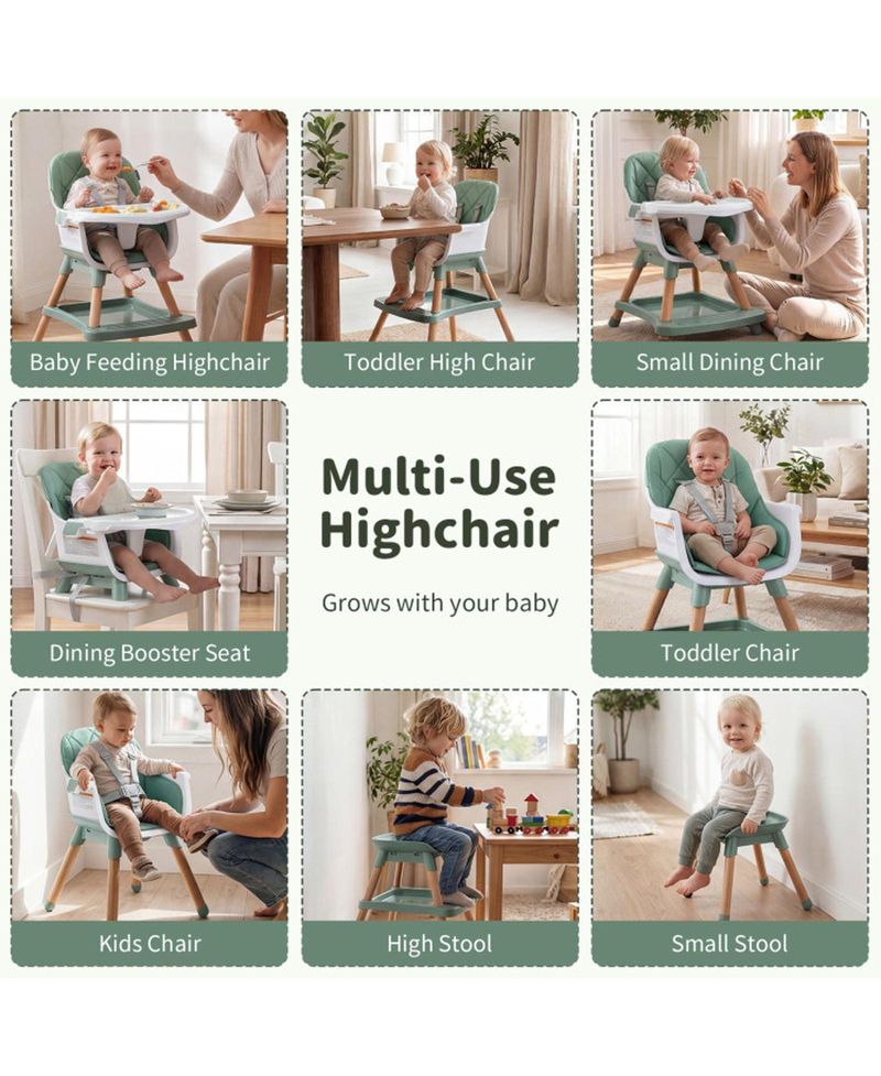 9-in-1 Convertible Baby High Chair with Adjustable Double Tray