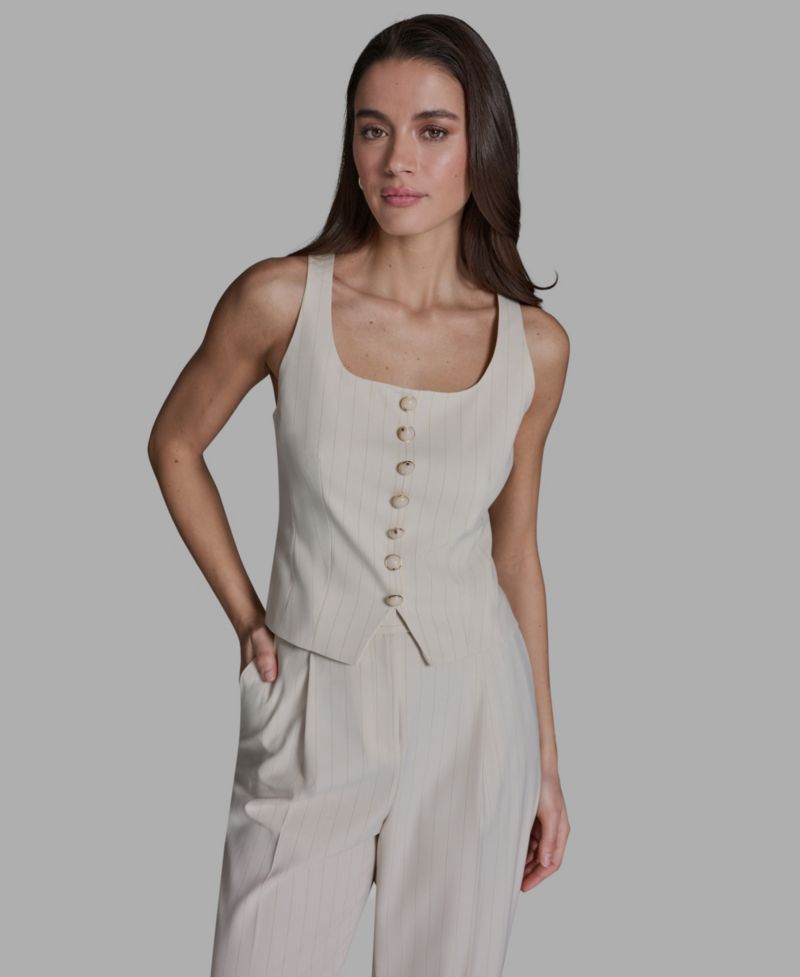 Women's Pinstripe Button-Front Vest