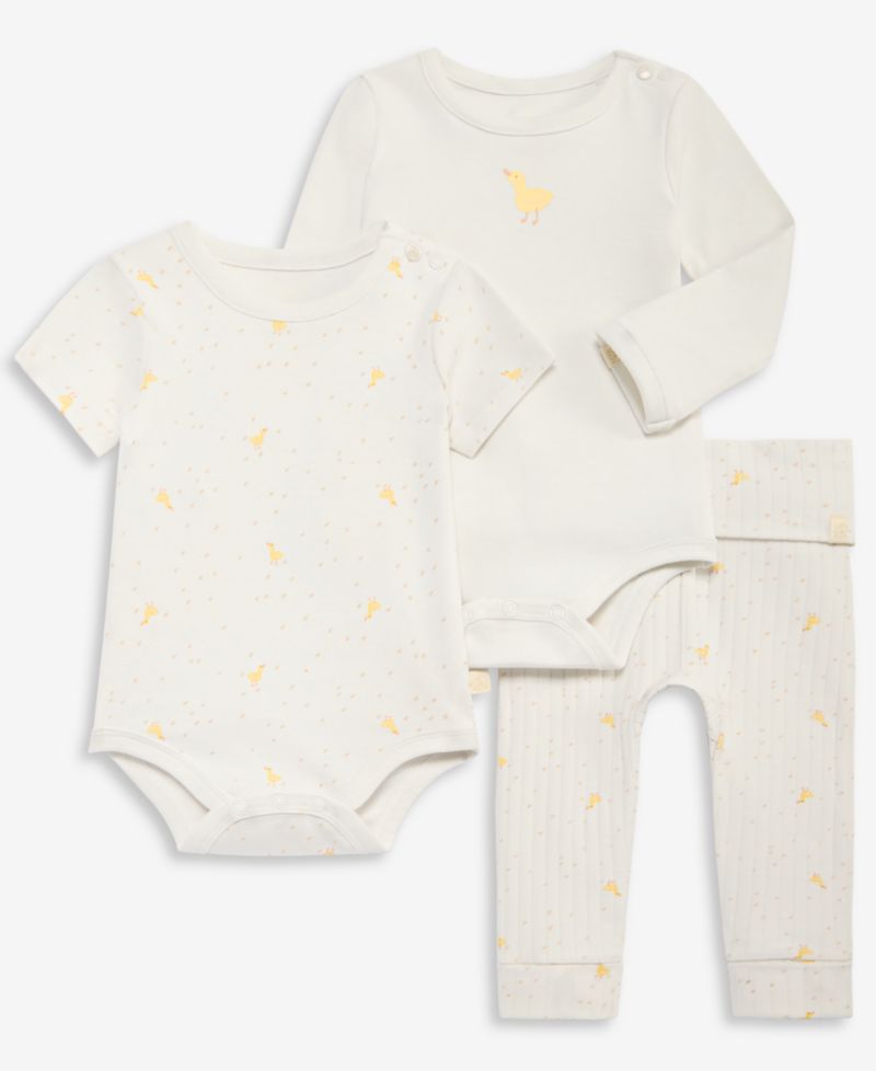 Baby Boys' Duck Print Bodysuits and Pants, 3-Piece Set