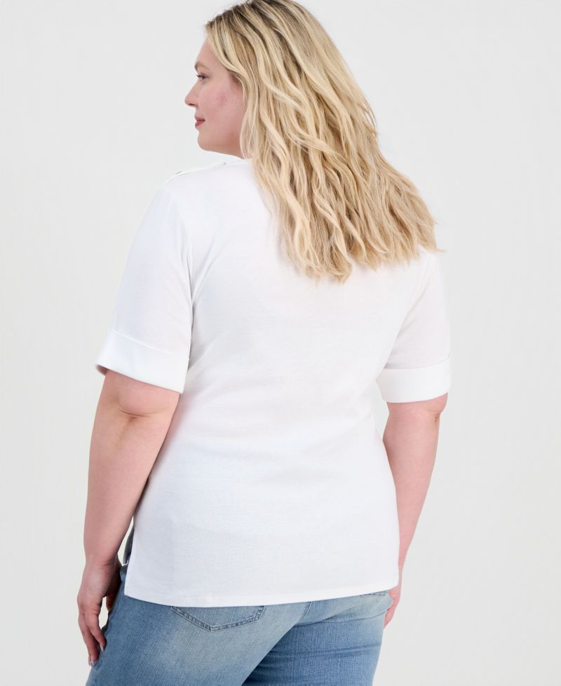 Petite Pima Cotton Boat-Neck Elbow Sleeve Top