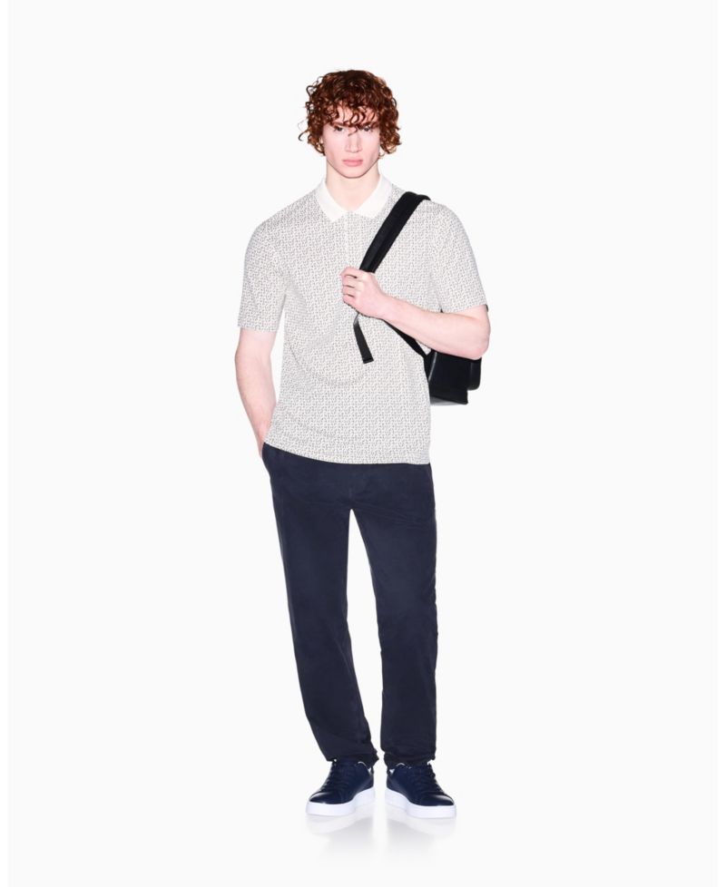 Men's Pique Allover Logo Print Polo Shirt
