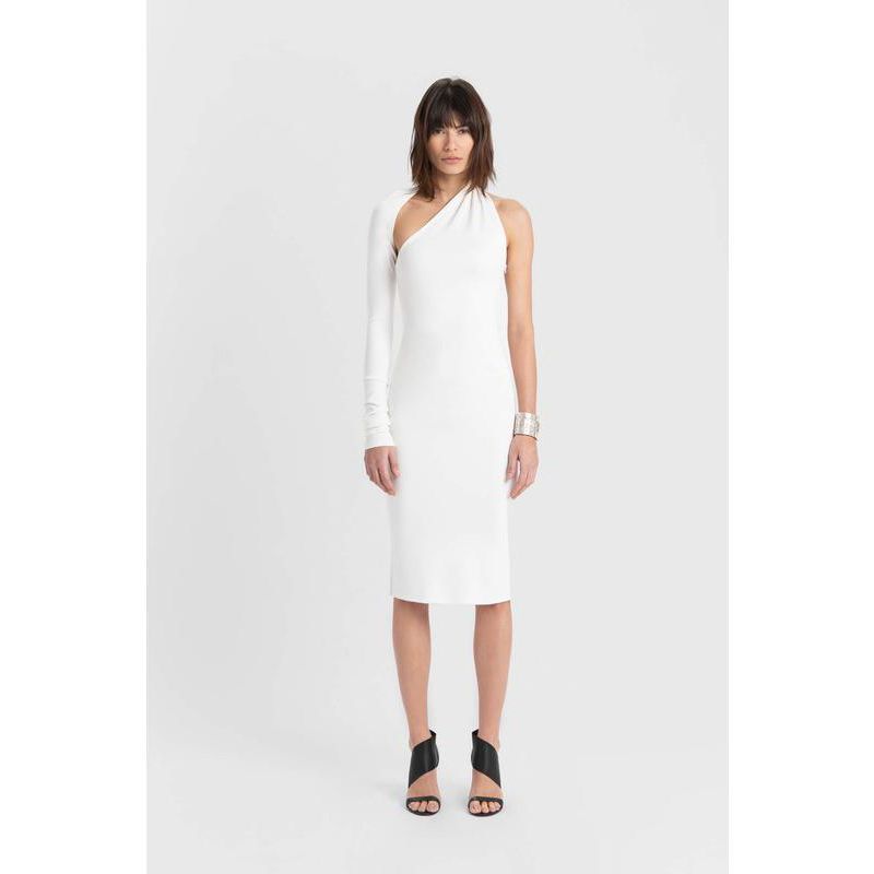 Women's Manhattan One-Shoulder Long-Sleeve Open-Back Fitted Midi Dress