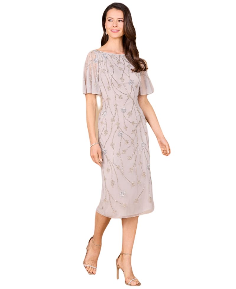 Women's Beaded Midi Dress with Cape Sleeves