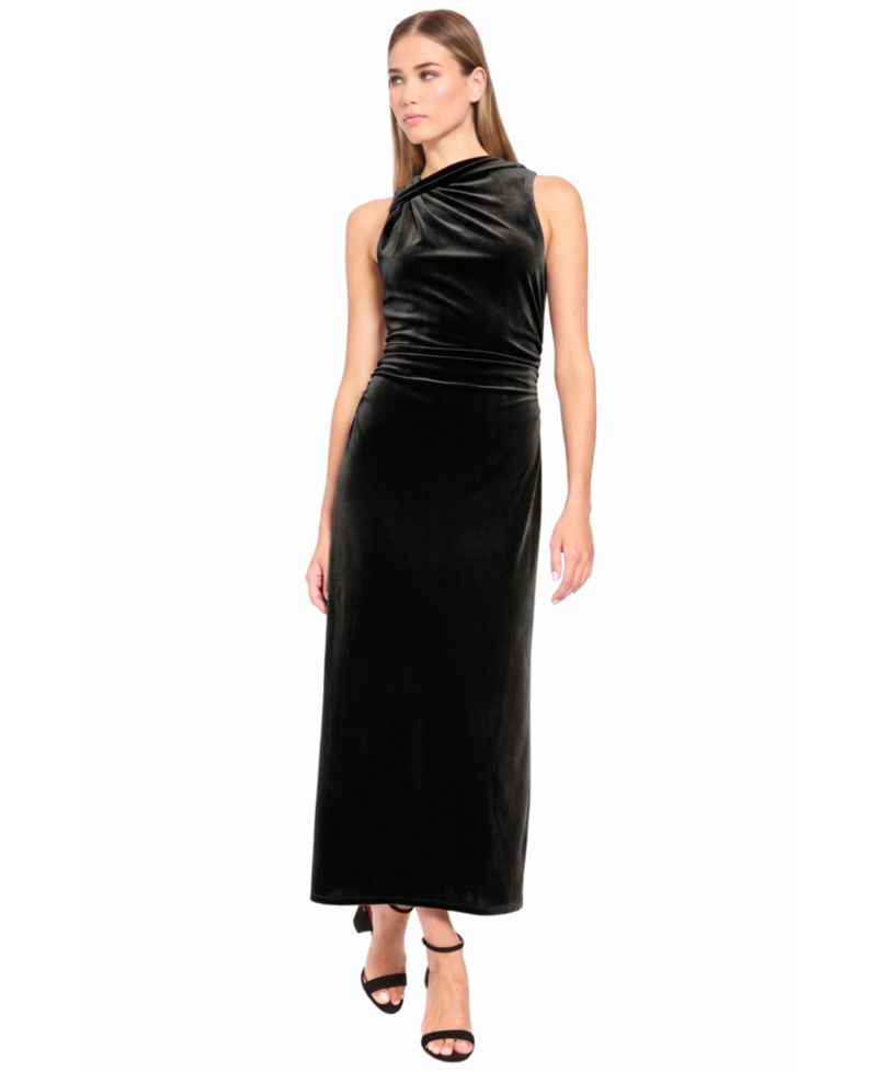 Women's Velvet Knot Shoulder Midi Dress