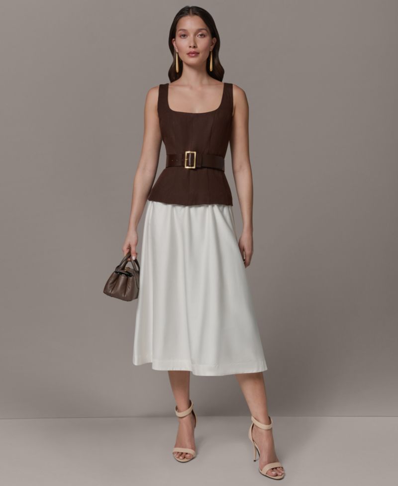 Women's Mix Media Scoop Neck Midi Dress