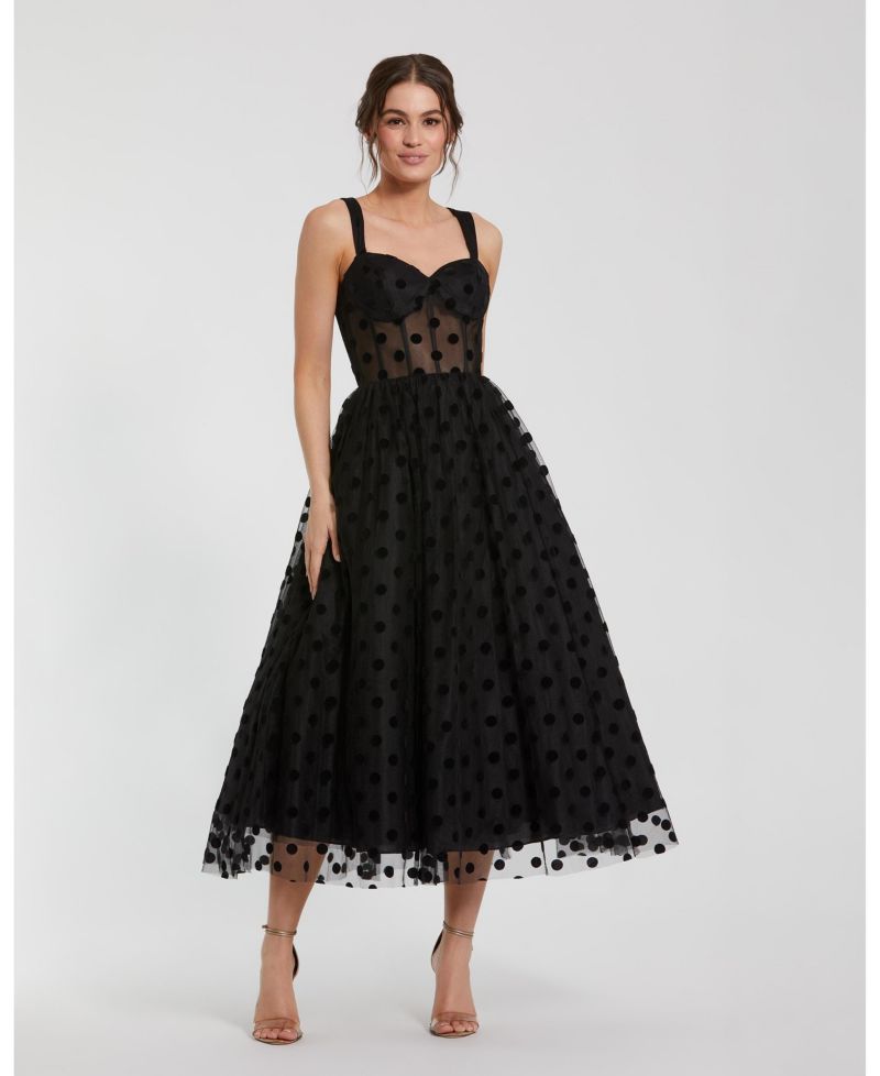 Women's Polka Dot Net Bustier A-Line Midi Dress