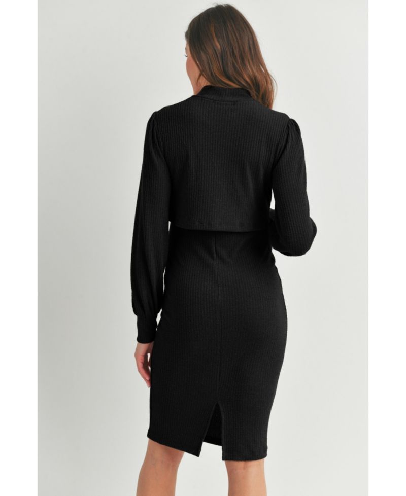 Women's Double Layer Mock Neck Ribbed Nursing Dress