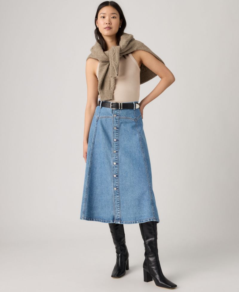 Women's Yoked Western Midi A-Line Denim Skirt