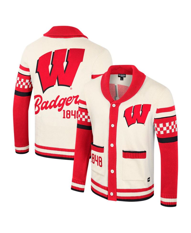 Men's and Women's Cream Wisconsin Badgers Wild Collective Button-Up Jacquard Sweater