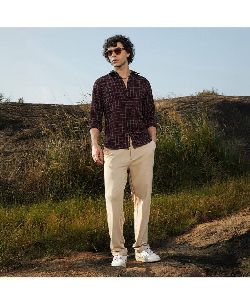 Men's Mocha Brown Graph-Check Shirt