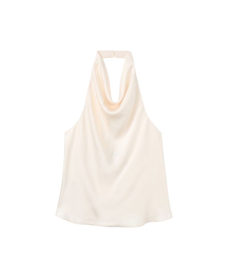 Women's Satin Draped Halter Neck Sleeveless Tank Top