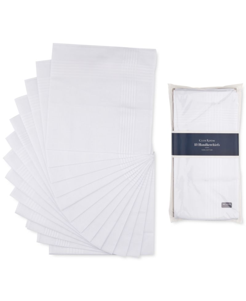 Men’s 13-Pc. White Border-Stripe Handkerchief Set