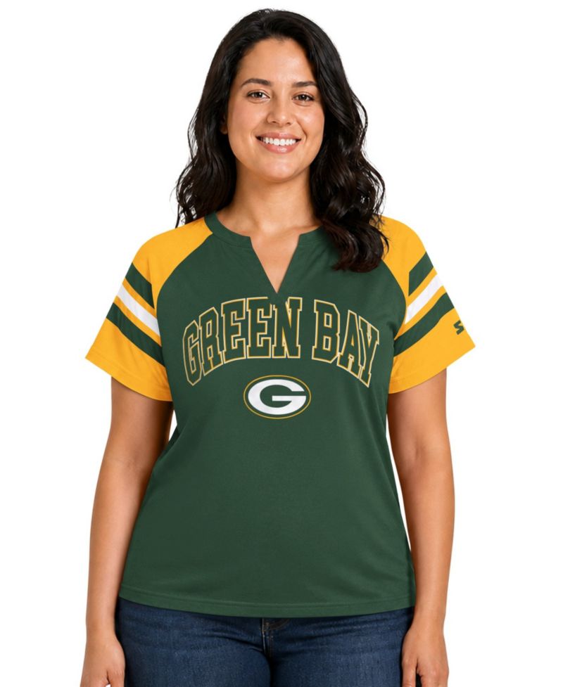 Women's Green Bay Packers Plus Size Game On Notch Neck Raglan T-Shirt