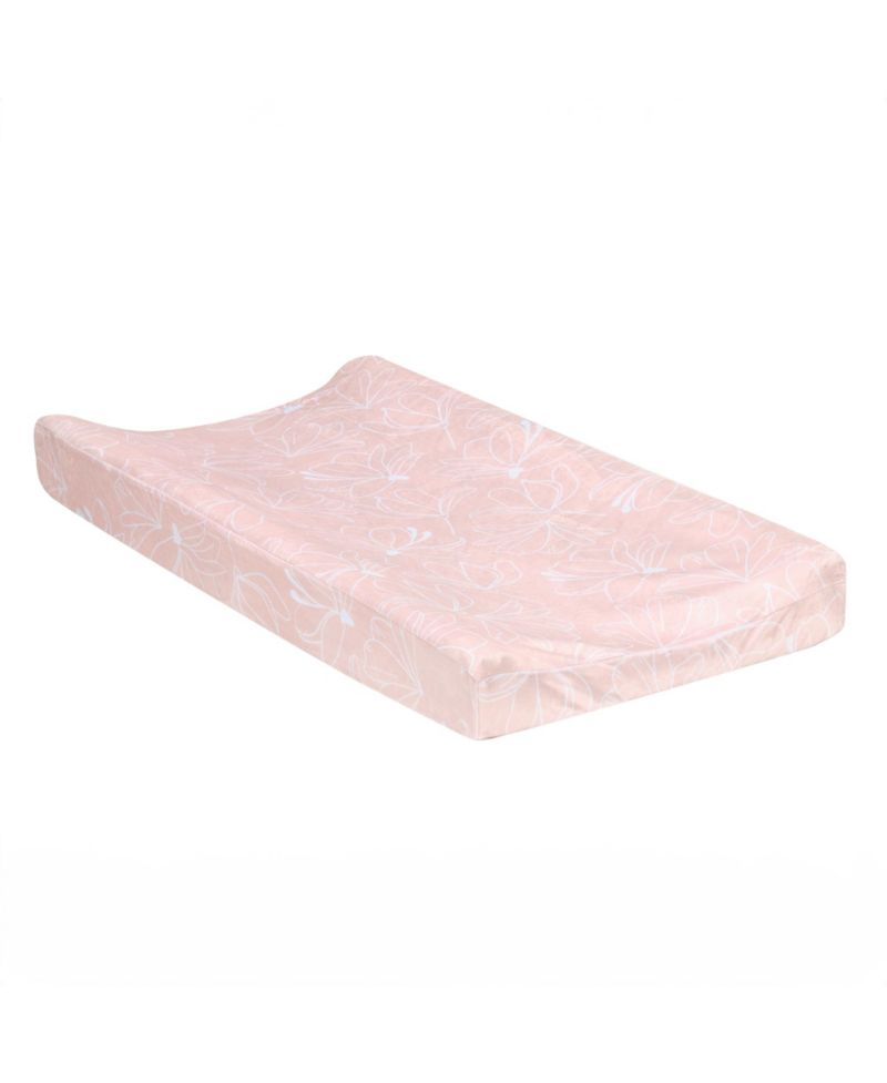Lambs and Ivy Petals Soft Pink/White Floral Outline Baby Changing Pad Cover