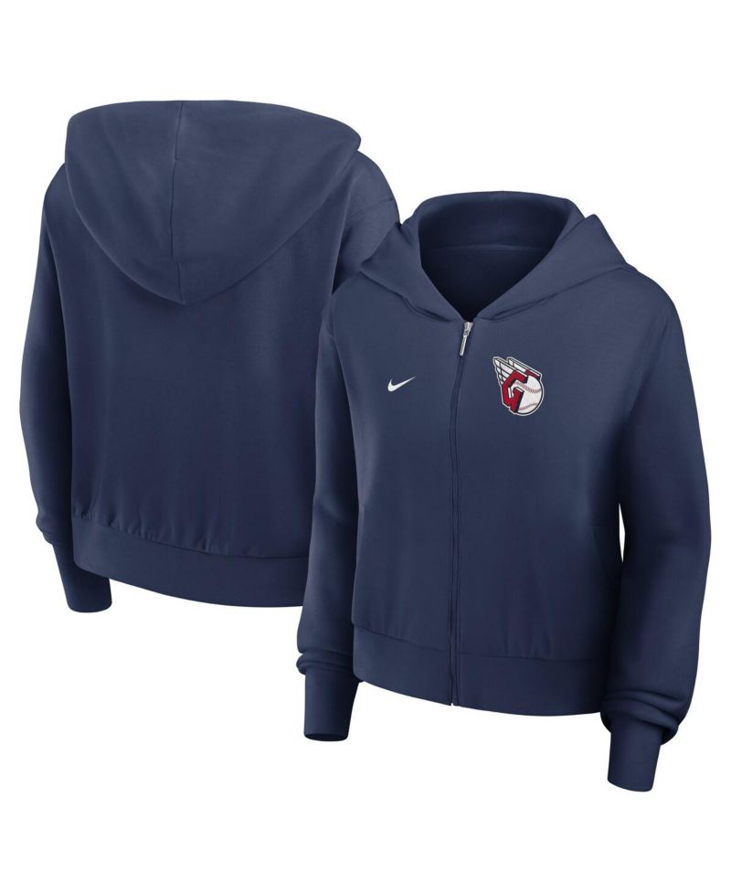 Women's Navy Cleveland Guardians Cropped Chill Full-Zip Hoodie