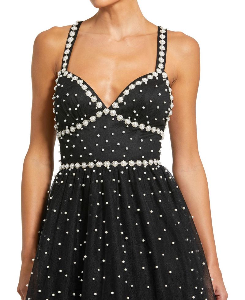 Women's Pearl Beaded High Low Gown