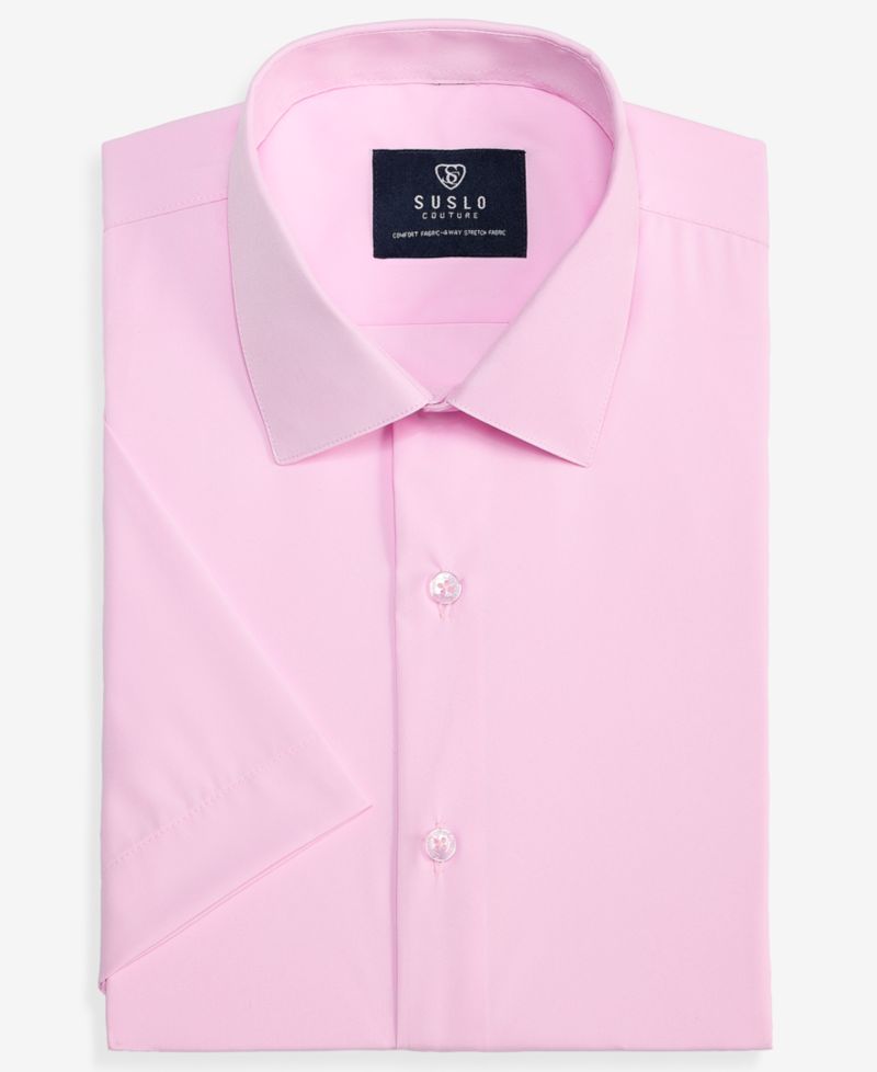 Men's Slim-Fit Four-Way Stretch Solid Short-Sleeve Dress Shirt