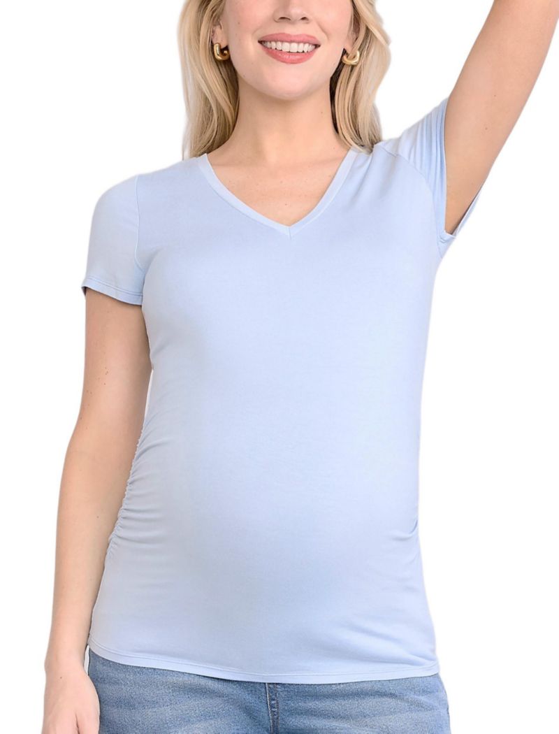 Women's Motherhood V-Neck Side-Ruched Short Sleeve Tee