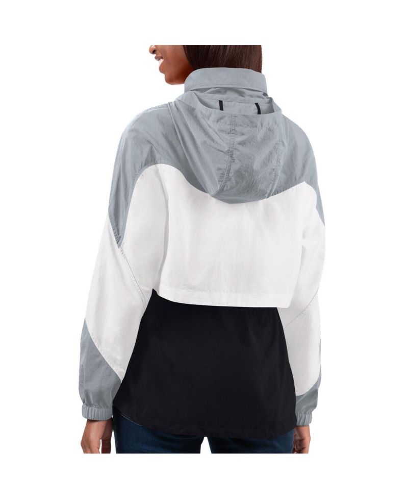 Women's Black, Silver Las Vegas Raiders Tie Breaker Lightweight Quarter-Zip Jacket