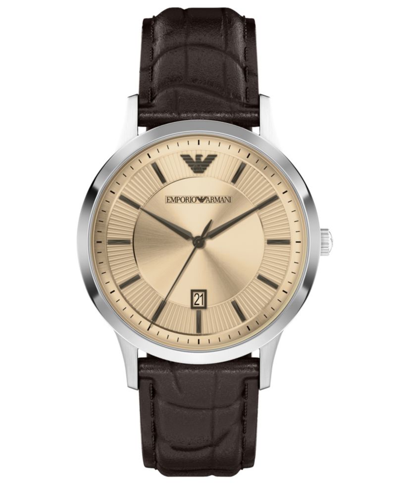 Men's Quartz Three-Hand Brown Leather Watch, 43mm