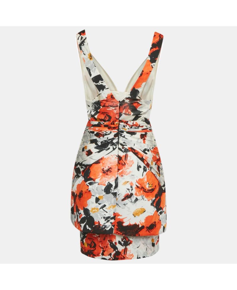 Women's Orange Floral Print Jersey Mini Dress