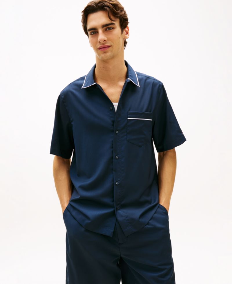 Men's Luxe Summer Wool Short-Sleeve Button-Front Shirt