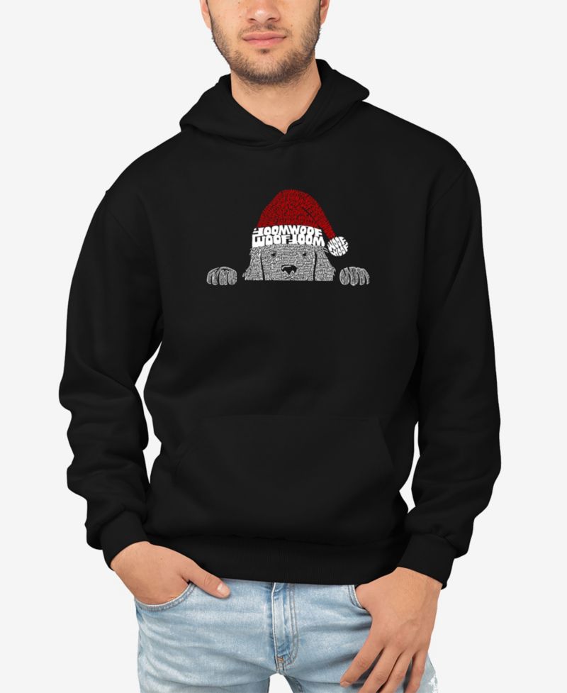 Men's Christmas Peeking Dog Word Art Hooded Sweatshirt
