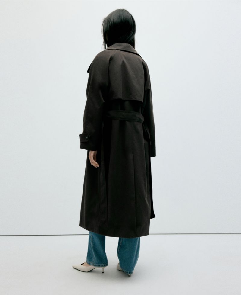 Women's Long Belted Funnel-Neck Trench Coat