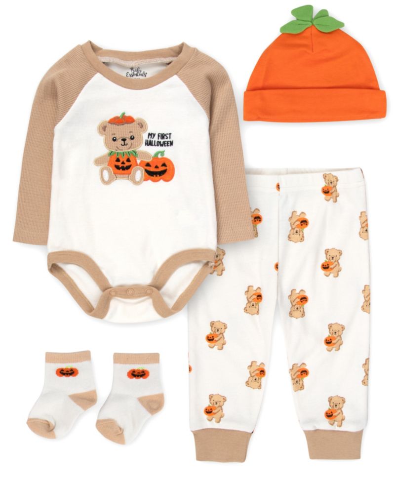 Baby Boys' My First Halloween Bear Bodysuit, Jogger Pants, Socks and Hat, 4-Piece Set