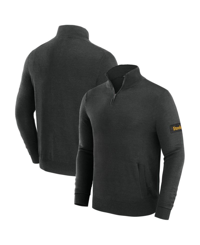 Men's Black Pittsburgh Steelers Franchise Quarter-Zip Sweater