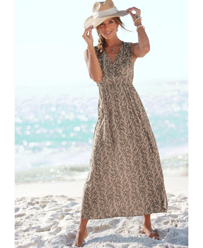 Women's Printed Wrap V-Neck Rayon Maxi Dress