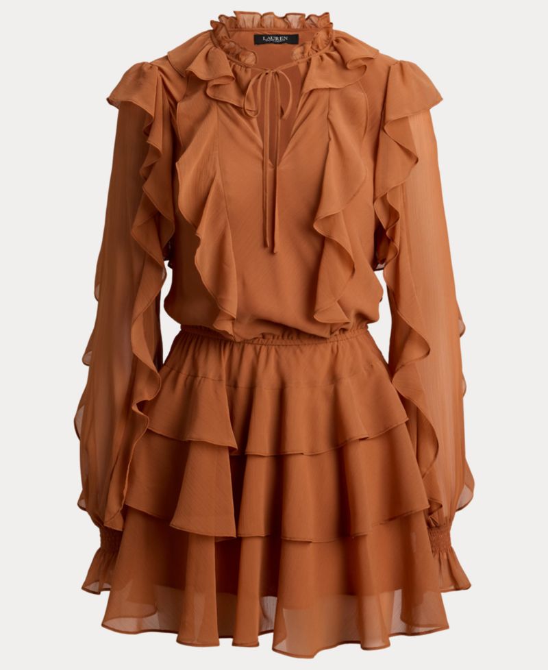 Women's Ruffle-Trim Tiered A-Line Dress
