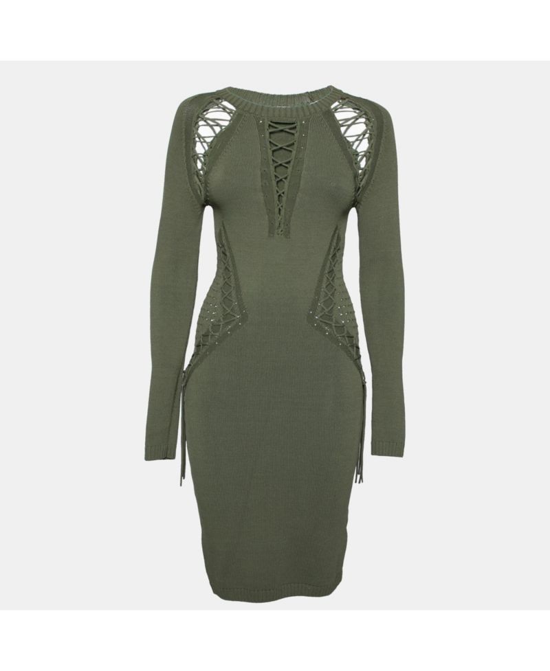 Women's Knitted Cut-Out Lace Up Detail Bodycon Dress