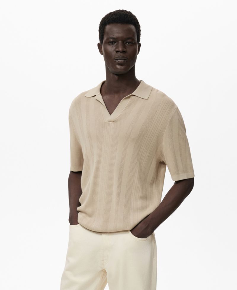 Men's Ribbed Knit Polo Shirt