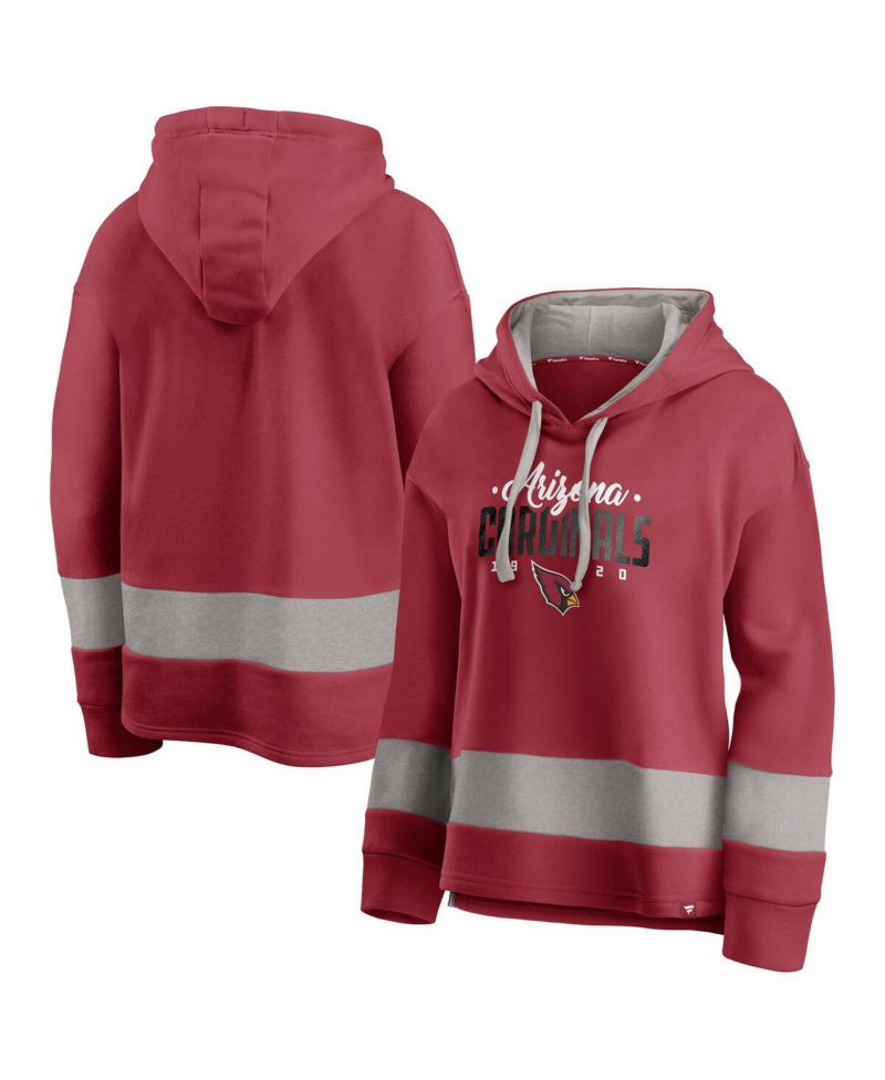 Women's Cardinal/Gray Arizona Cardinals Huddle Up Fundamental Fleece Color Block Pullover Hoodie