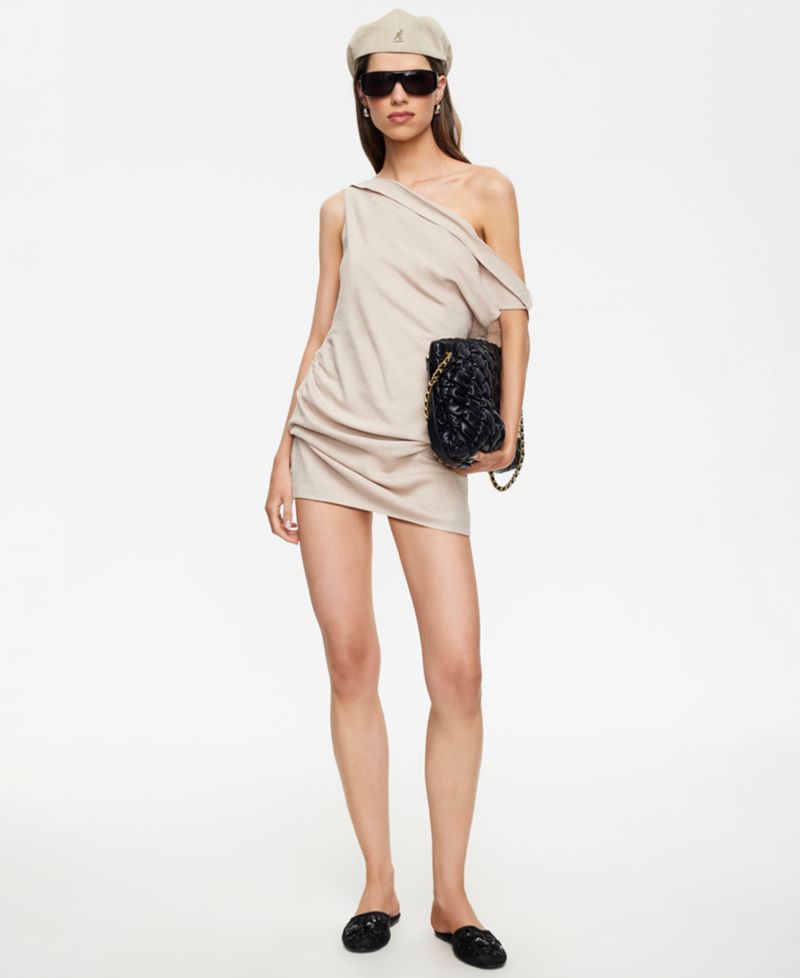 Women's Linen Asymmetric One-Shoulder Mini Dress