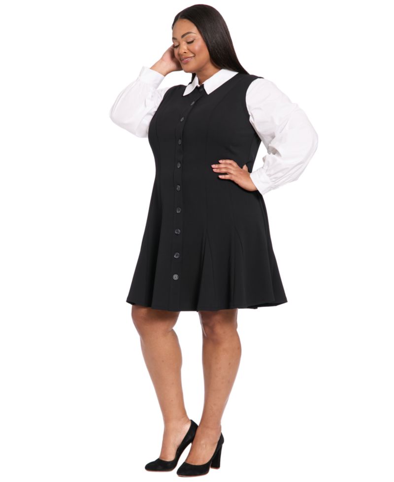 Plus Size Collared Fit & Flare Shirt-Dress