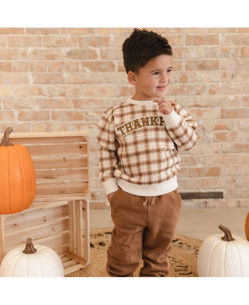 Boys' 4-20 Thankful Patch Crewneck Long-Sleeve Thanksgiving Sweatshirt