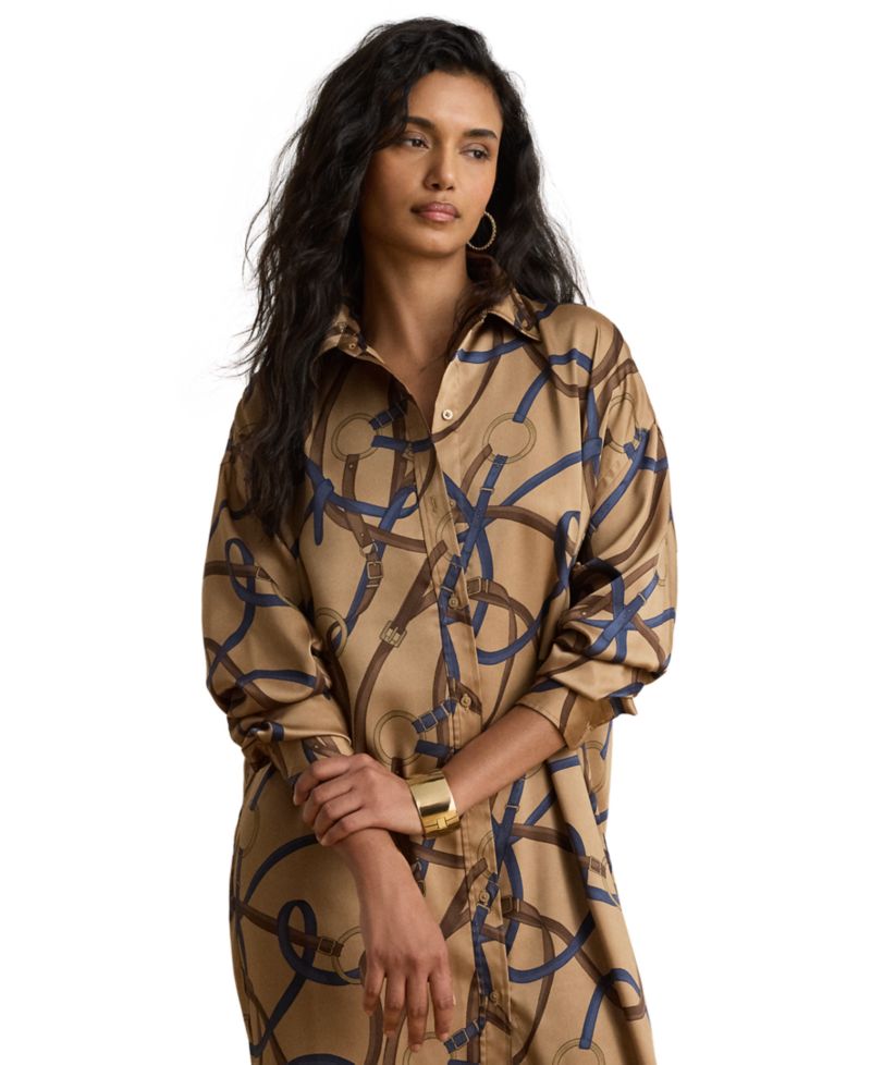 Petite Belting Print Collared Midi Dress