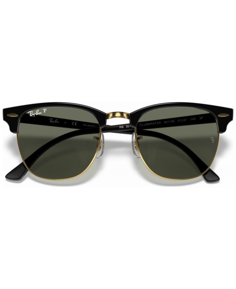 Unisex Polarized Low Bridge Fit Sunglasses, RB3016F CLUBMASTER CLASSIC 55